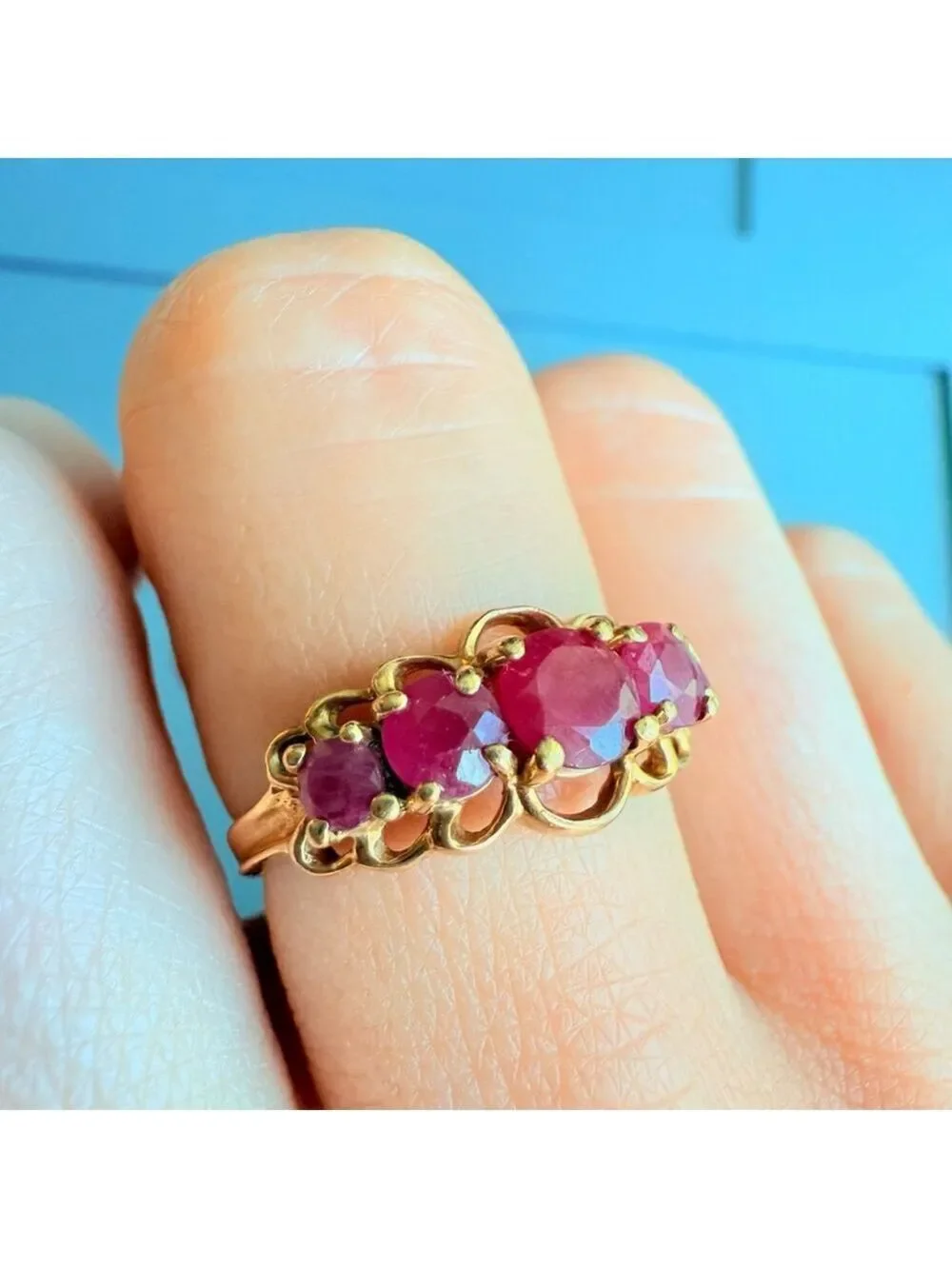 Estate 10K Solid Gold 1.6 TCW Natural Ruby 5Stone Channel Set Ring JCM Mauritius